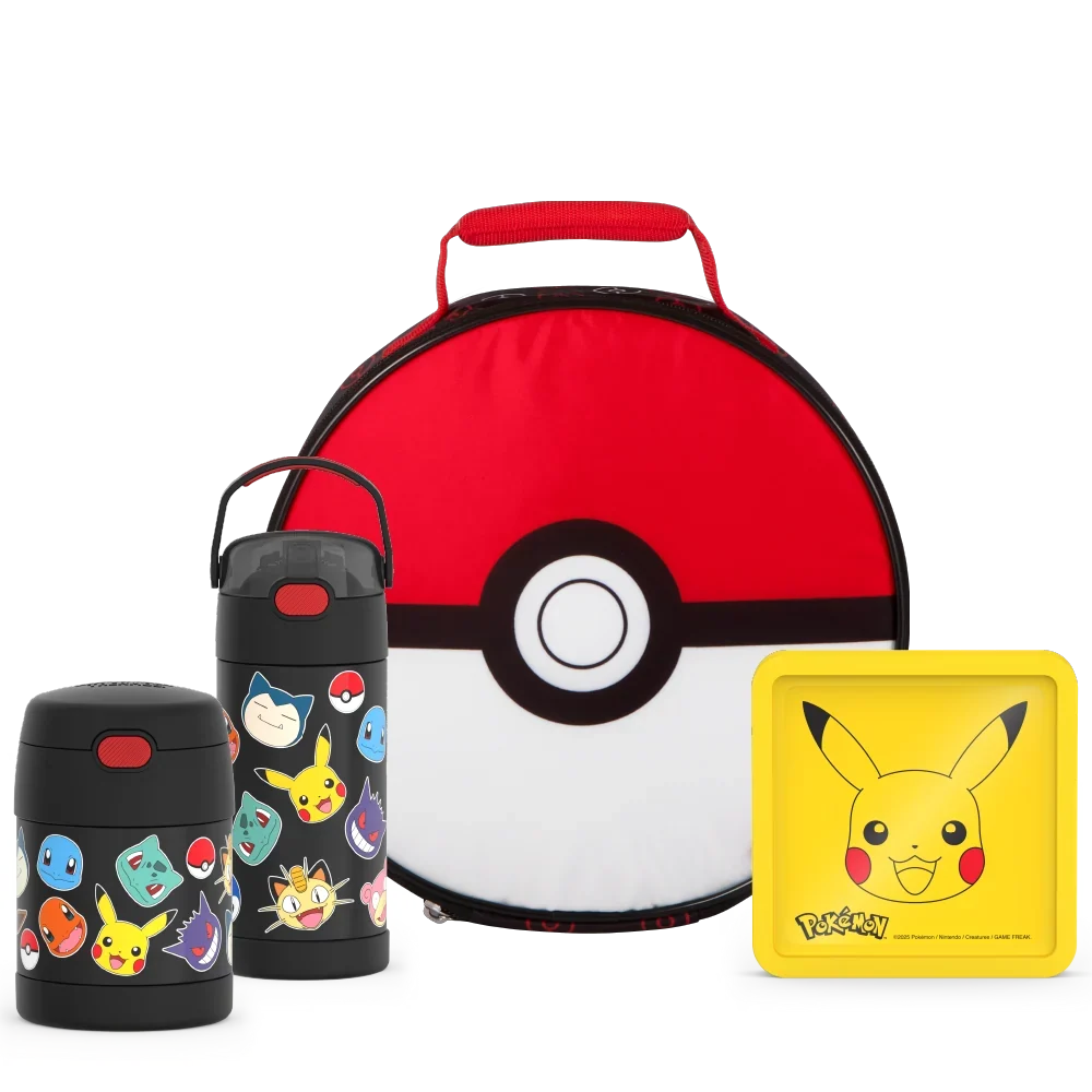 Pokémon Bundle - Novelty Lunch Box, 12oz FUNtainer® Water Bottle, 10oz FUNtainer® Food Jar & Hard Ice