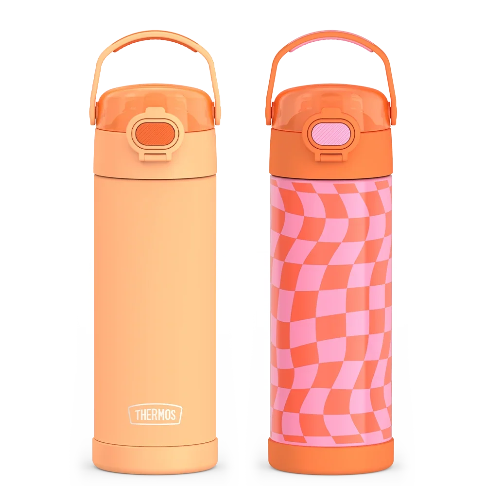 16oz FUNtainer® Water Bottles with Locking Lids Neon Orange & Wavy Checkers Orange Bundle