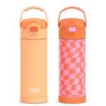 16oz FUNtainer® Water Bottles with Locking Lids Neon Orange & Wavy Checkers Orange Bundle