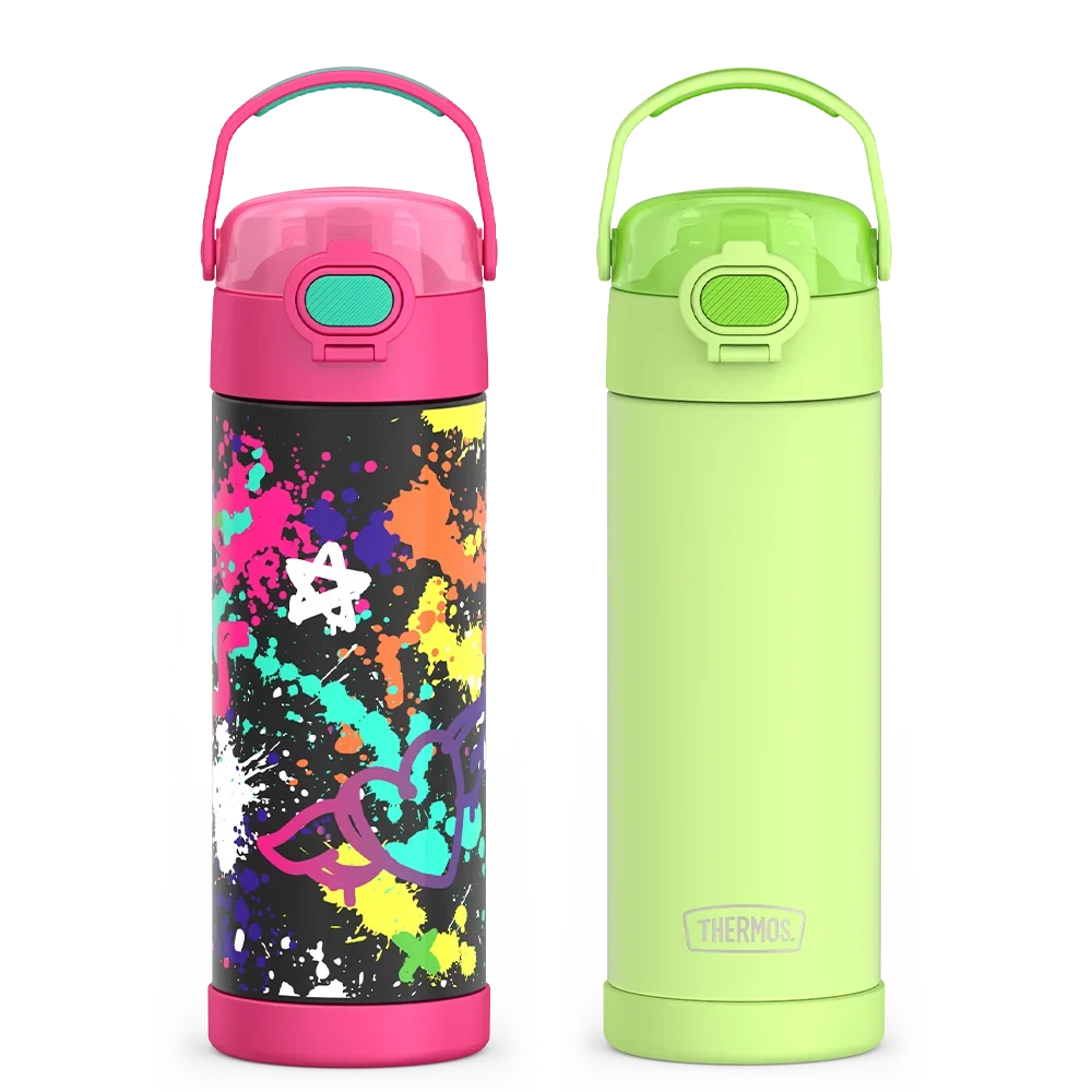 16oz FUNtainer® Water Bottles with Locking Lids Neon Lime & Graffiti Bundle