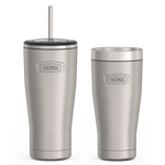 24oz Cold Tumbler with Straw & 16oz Travel Tumbler Bundle - Matte Stainless Steel